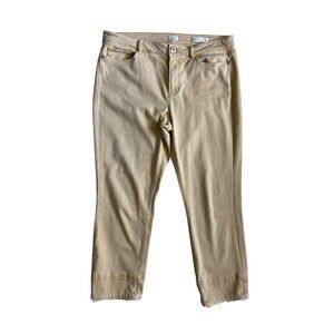 J Jill Women's Authentic Fit Cropped Jeans Size 12 Yellow Denim Raw Hem Stretch